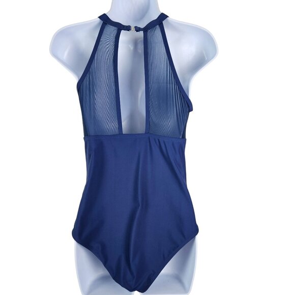 Tempt Me Womens Blue Mesh Monokini Swimsuit Halter Neck & Back Closure Size M - Picture 5 of 9